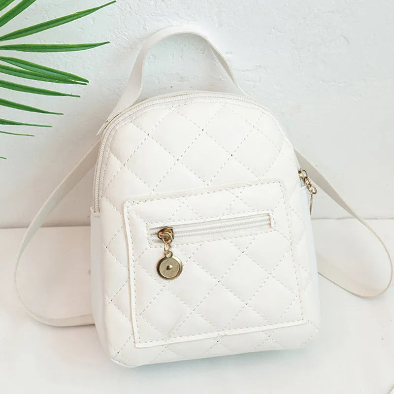 Girls' Korean style embroidered backpack in hard PU measuring 16x7x19cm in black, white or pink