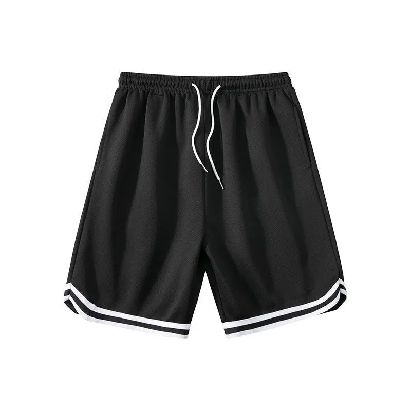 Men's elastic polyester summer shorts in a loose fit, shown in a choice of colours like black or apricot.