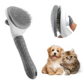 Blue cat grooming brush with a release button and fine wire bristles for removing loose fur.