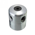 Silver aluminium lawn mower grass trimmer head with four light yellow square cords and a wrench