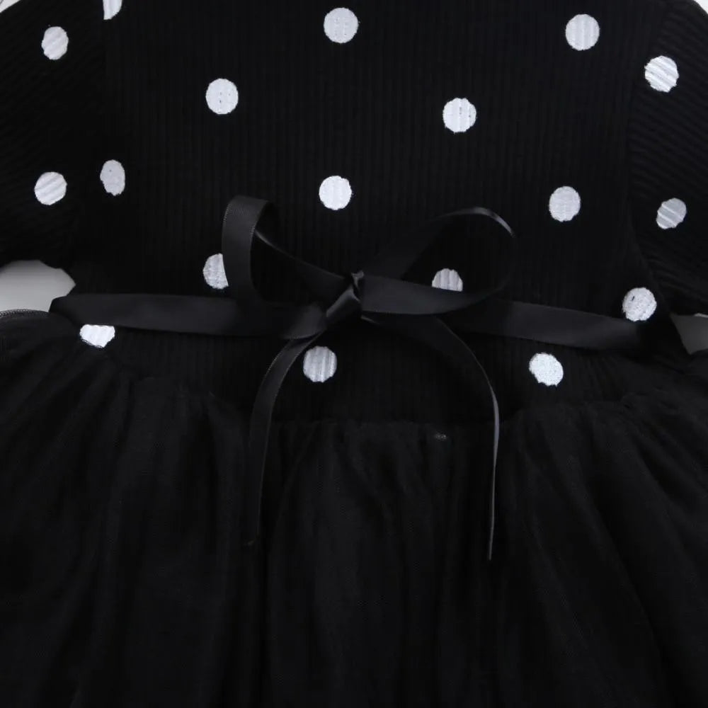Baby girls long sleeve tutu lace dress in black pink white colours for christening and birthday parties