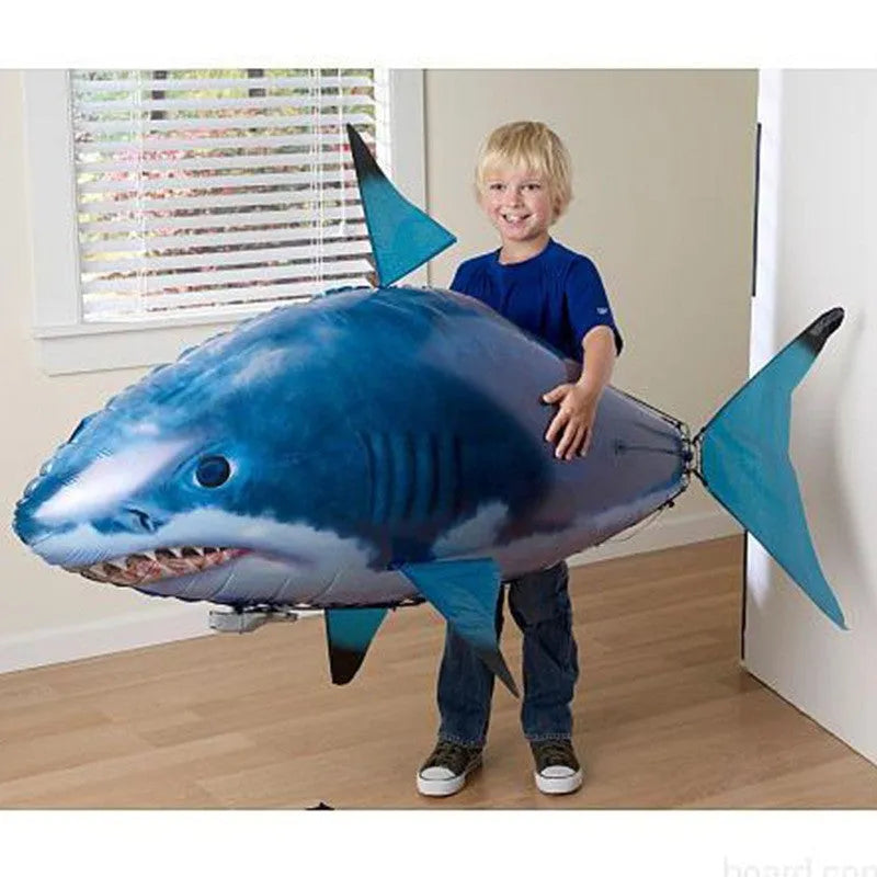 Remote control shark air swimming balloon toy with infrared controller floating indoors