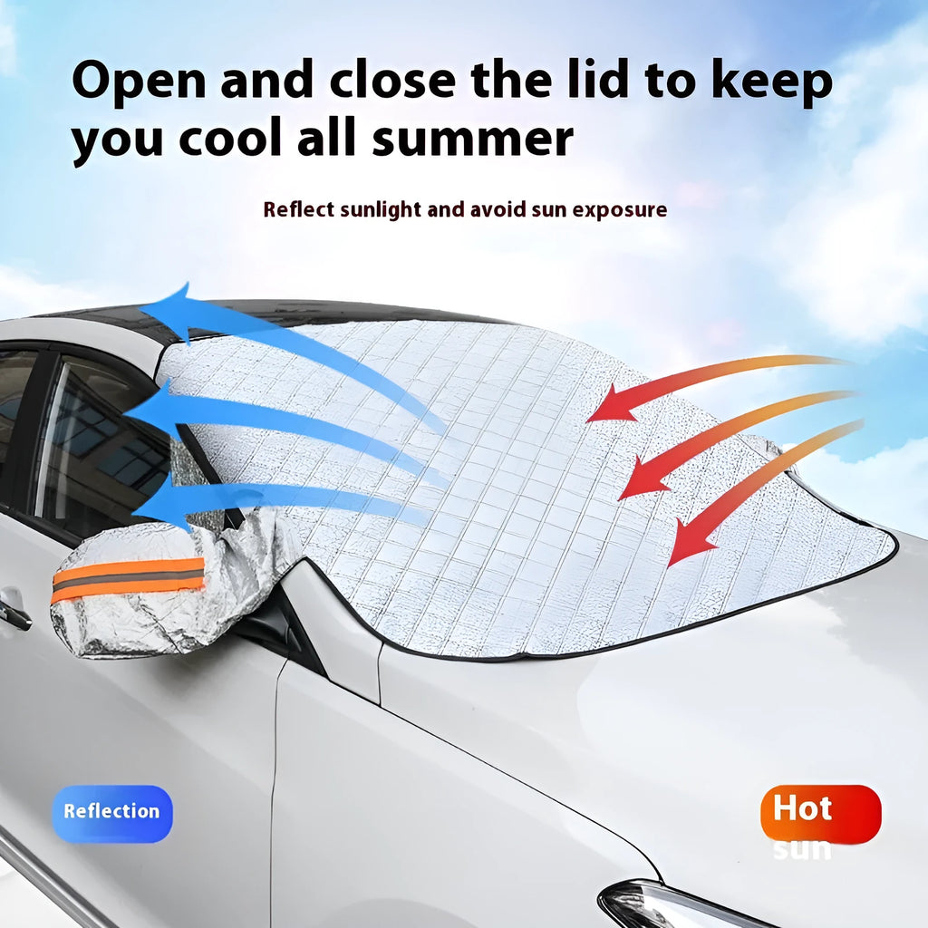 Large luxury SUV winter car cover made of aluminium foil with reflective stripes and magnets