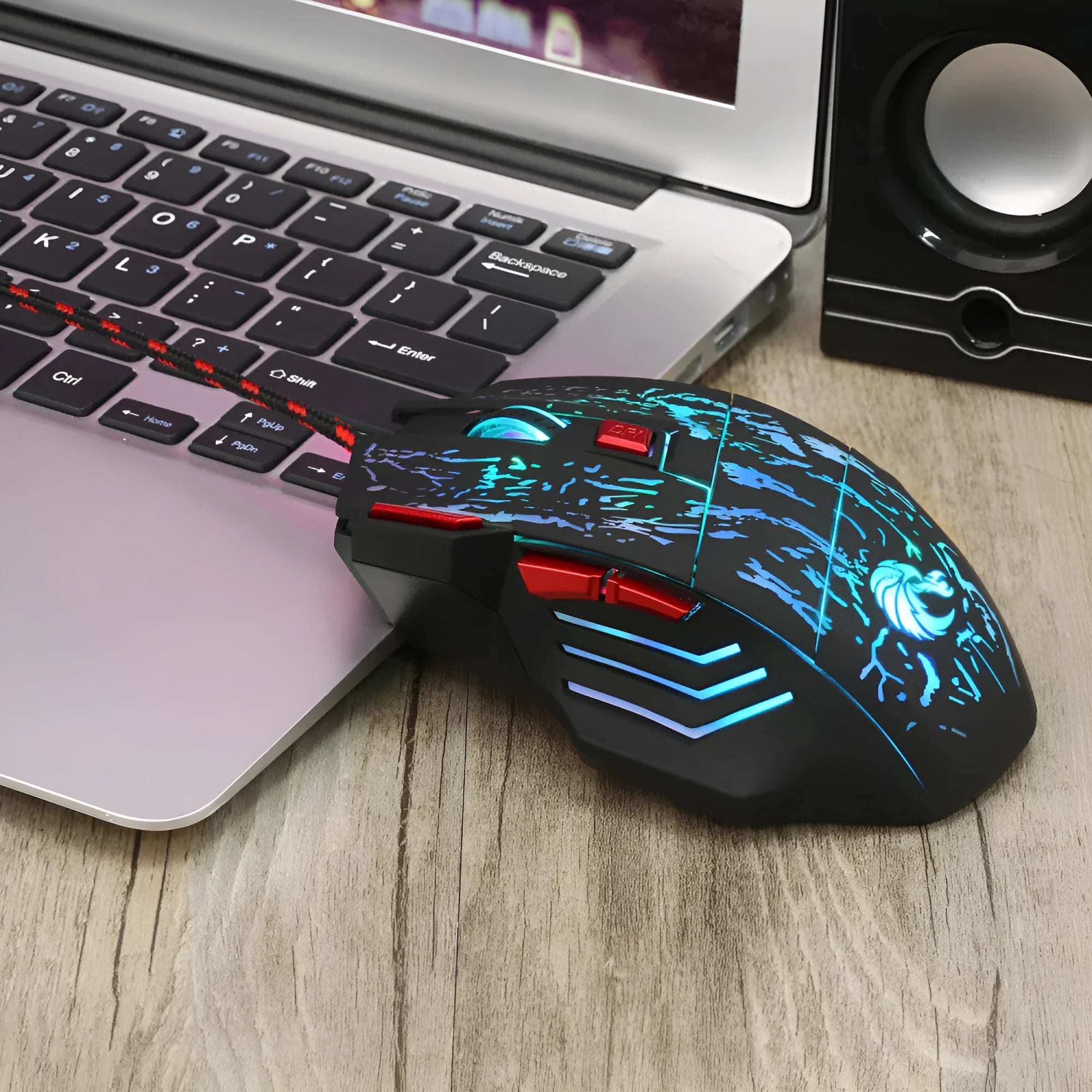 Water crack colourful luminous gaming mouse with ergonomic design and USB cable