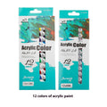 Set of artist paint tubes for acrylic, gouache, watercolour, oil, glass and textile painting in 12 colours.