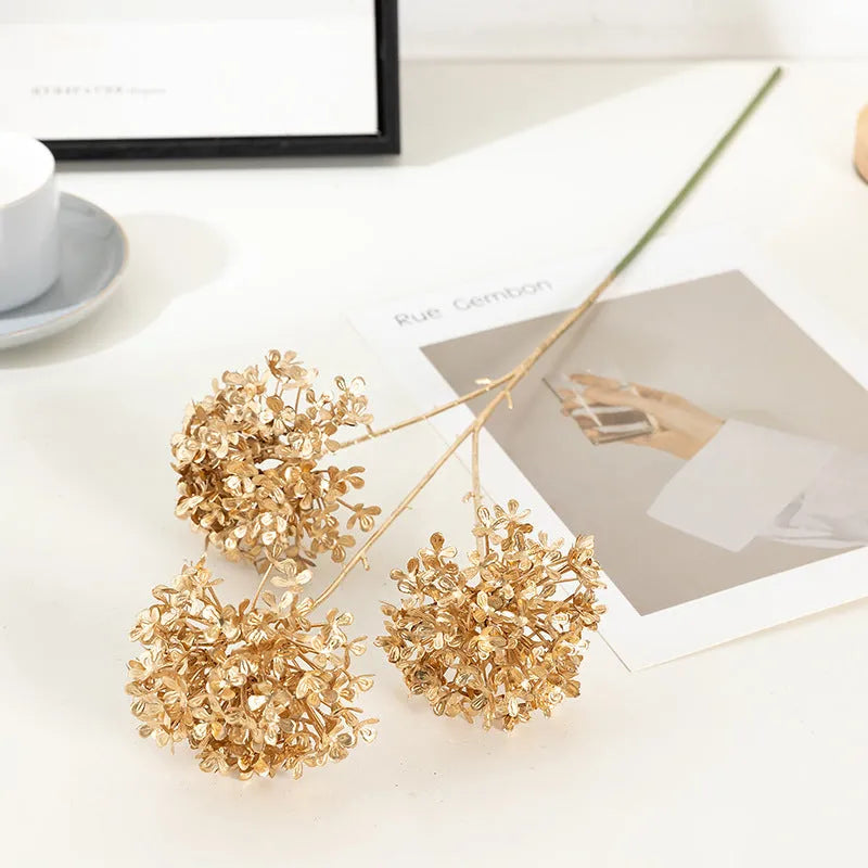 Artificial Persian eucalyptus ginkgo leaf flower arrangement in gold plastic for wedding home decor