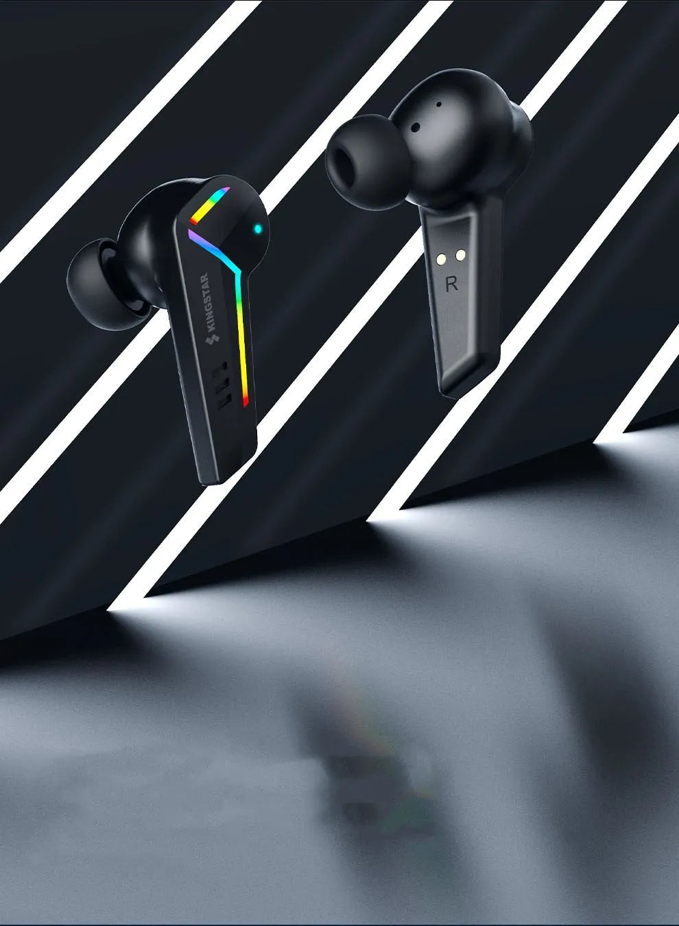 Black TWS Bluetooth sports headset with earplug design for low latency gaming and calls