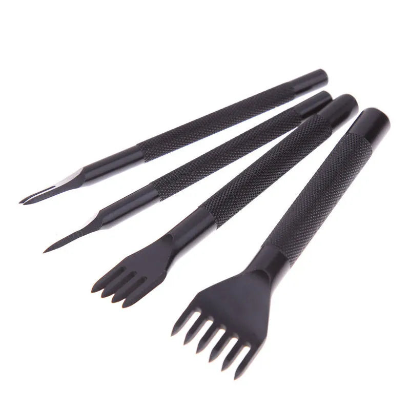 Black leather punch tool with diamond teeth, 3mm pitch, in PP bag pack, four tooth options