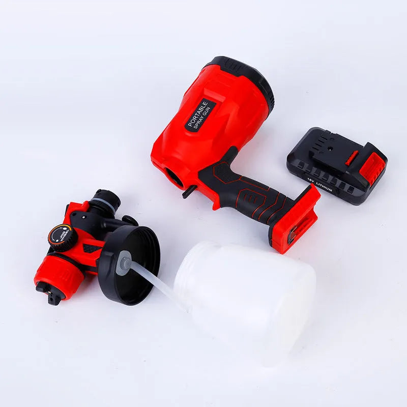 Blue cordless electric paint spray gun with 800ml container and trigger