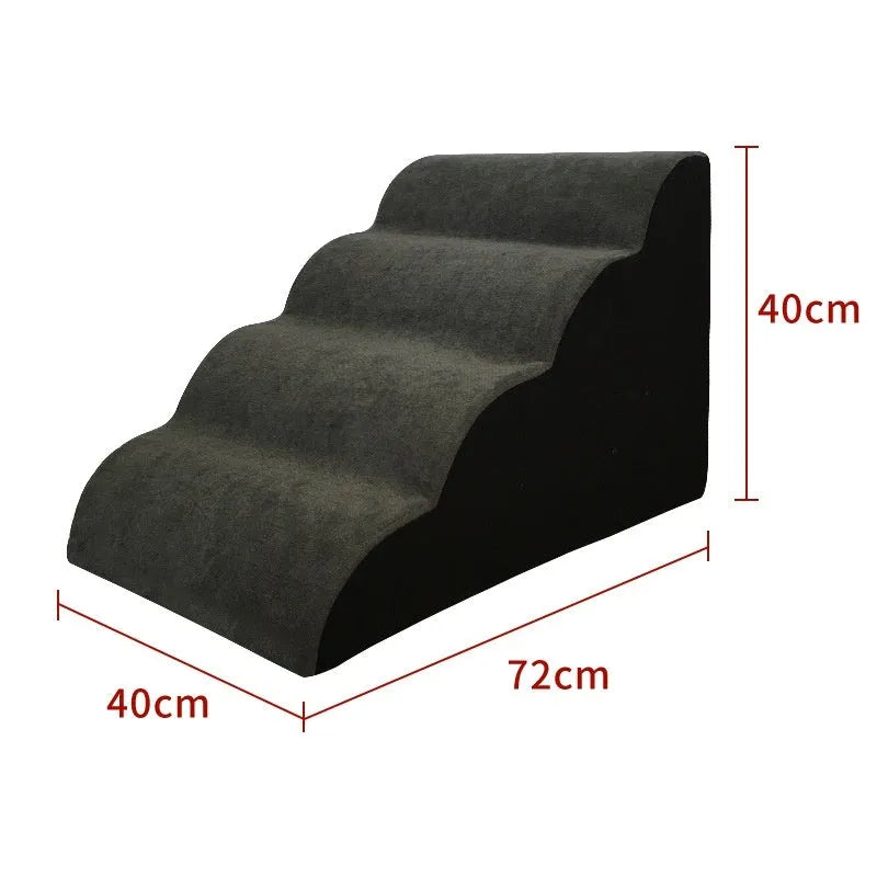 Pet removable and washable wooden dog stairs in brown, three-tier 30cm height, for small dogs accessing a bed