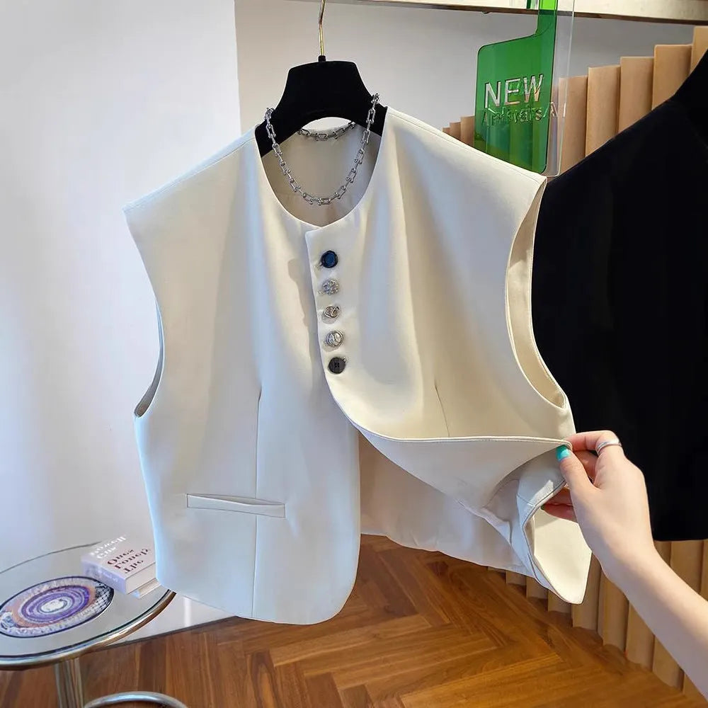 Beige loose-fitting waistcoat dress with pockets on a hanger