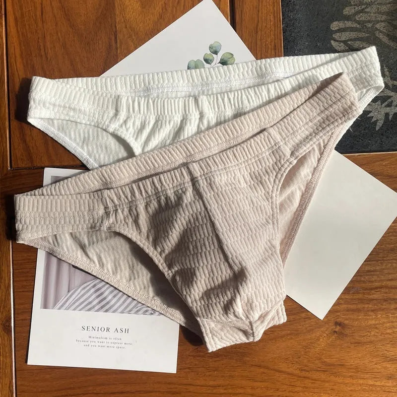 Men's pure cotton triangle underwear in solid colours with mid waist design and body shaping properties