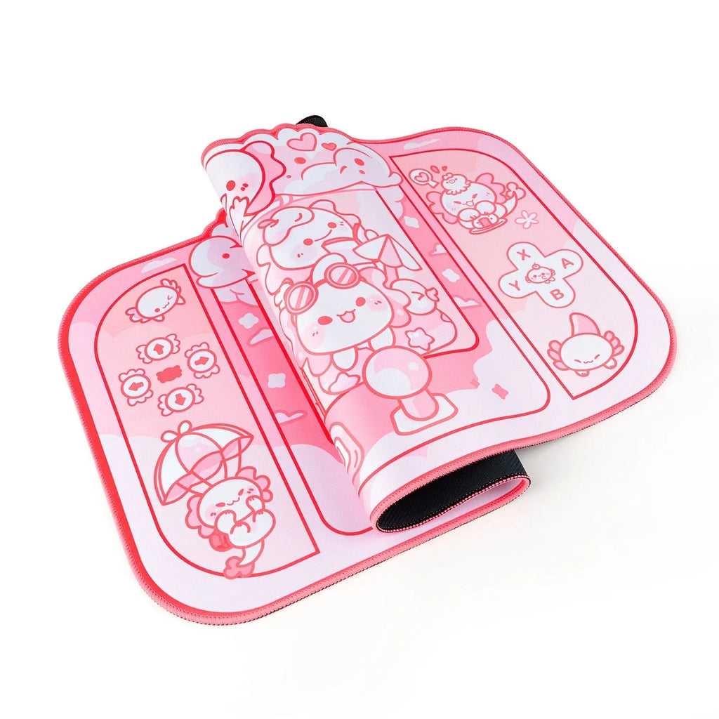 Hexagonal Dragon Crane Machine cartoon anime design on a large 75x40cm cloth mouse pad with wrist rest.