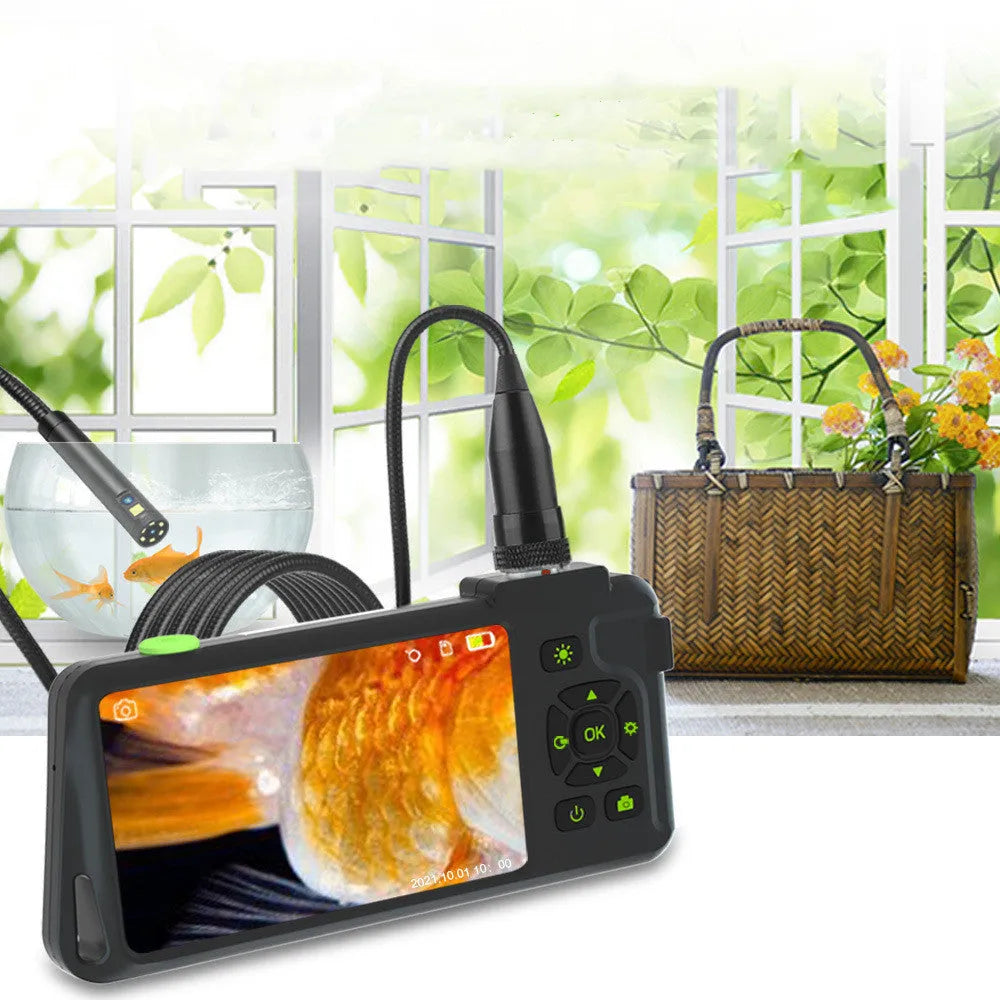 Handheld industrial endoscope with 4.5 inch screen and black semi-rigid inspection cable