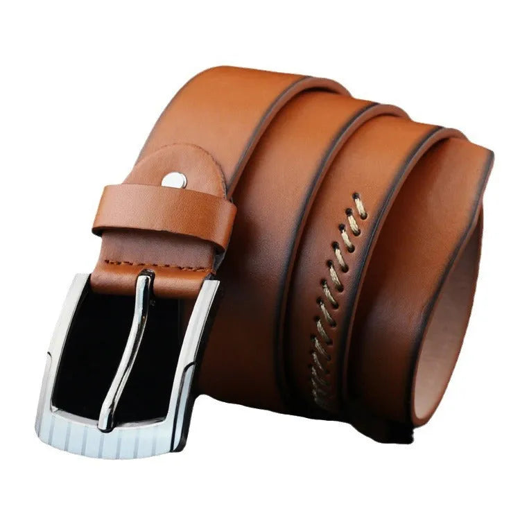 Men's threading pattern pin buckle belt in imitation leather with alloy buckle