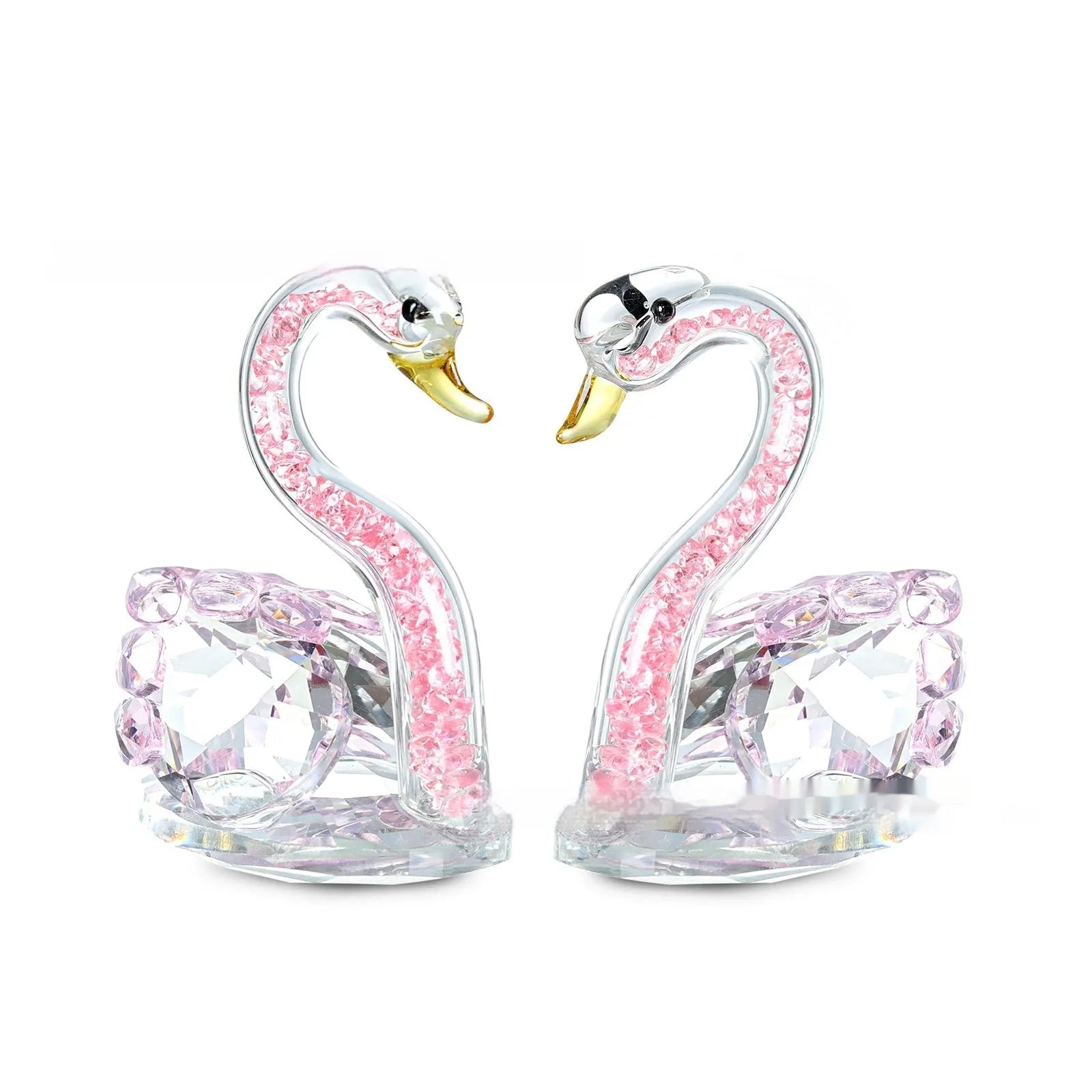 Modern white crystal swan decoration on a desk, available in red, blue, pink, and purple.