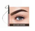 Eyebrow makeup pencil in colour box packaging, shown in shades of Auburn, Blonde, Caramel, Dark Brown, Soft Brown, and Taupe.