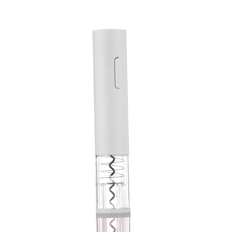 Black automatic electric wine opener with foil cutter and transparent window on white background