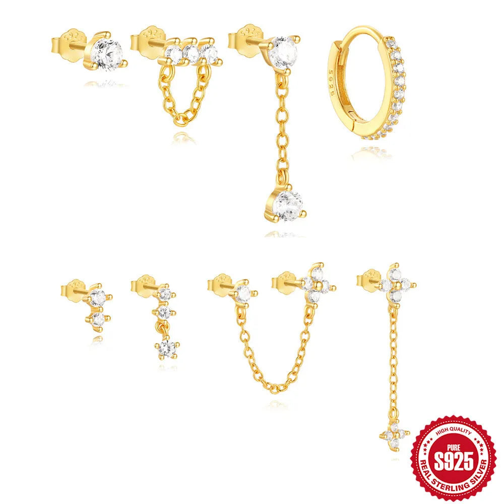 S925 sterling silver clover petal earrings with geometric design and gold electroplating