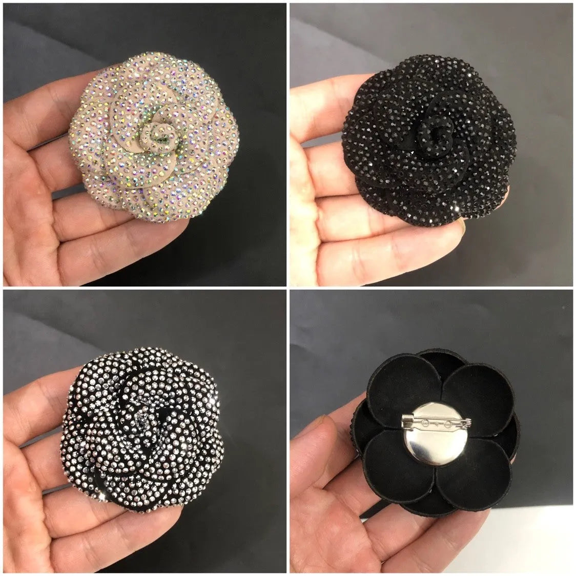 Genuine leather shoe ornament brooch with crystal accents in multiple colour options including black, apricot, and core white leather.