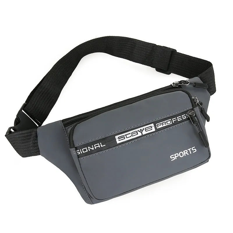 Men's high capacity Oxford cloth waist bag with zip closure and mobile phone pocket in light grey