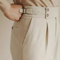 Men's slim fit straight leg formal trousers in black, white or apricot colours