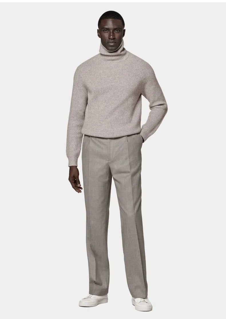 Men's cashmere high-neck knitted sweater in gray, long sleeve pullover, 100% cashmere