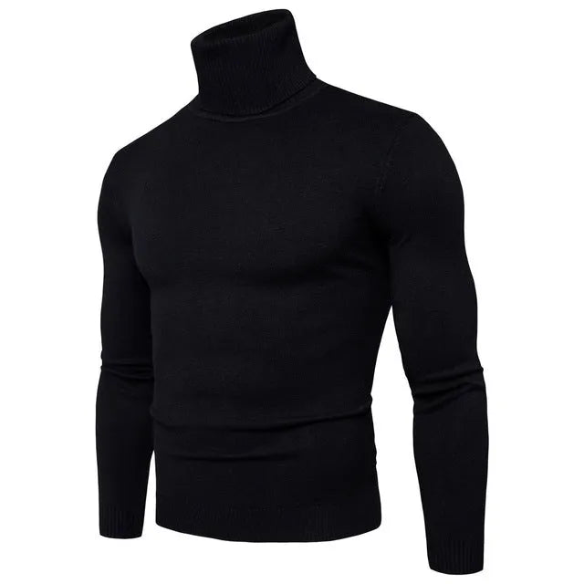 Men's cotton thermal turtleneck sweater in solid colour, slim fit, winter pullover, beige option