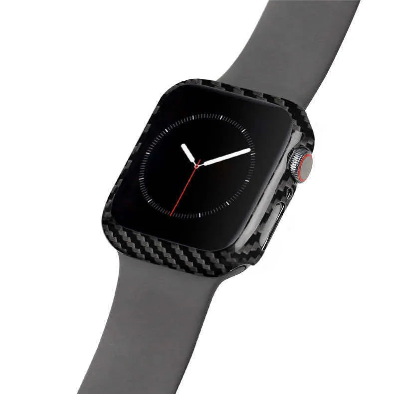 Apple Watch 4 half wrap leather case with carbon fibre in bright black and matt black 44mm options