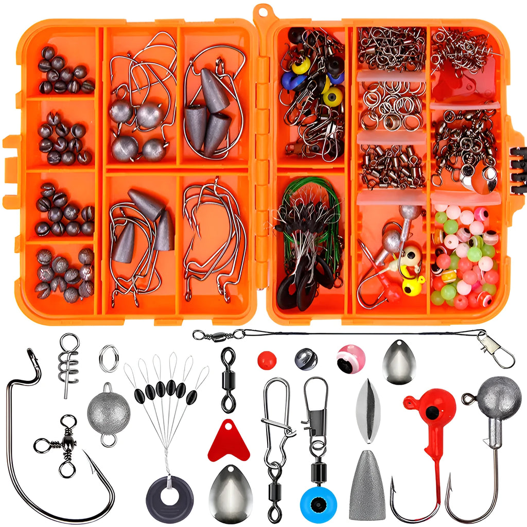 Weihe fishing lure accessories set with 257 pieces in ABS plastic storage case for Texas, sea, and rock fishing