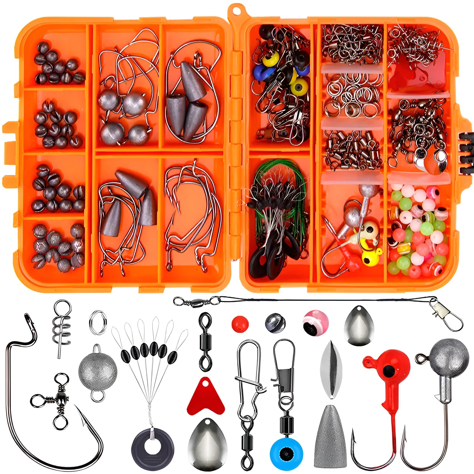 Weihe fishing lure accessories set with 257 pieces in ABS plastic storage case for Texas, sea, and rock fishing