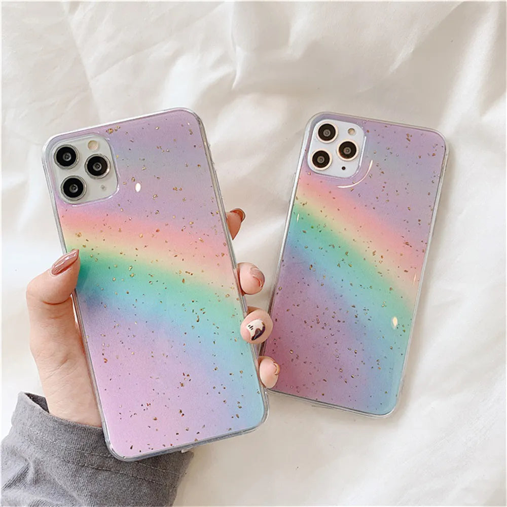 Gradient rainbow TPU protective phone case with stripe pattern for iPhone models