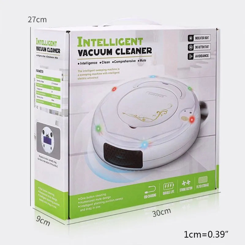 Blue Lazy Smart floor sweeping robot vacuum cleaner on a wooden floor