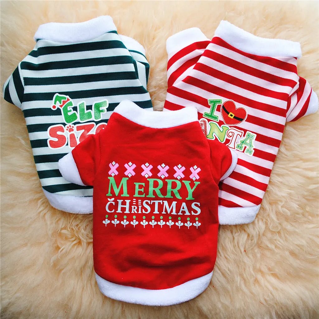 Christmas dog coat cotton terry with hairy border on small dog