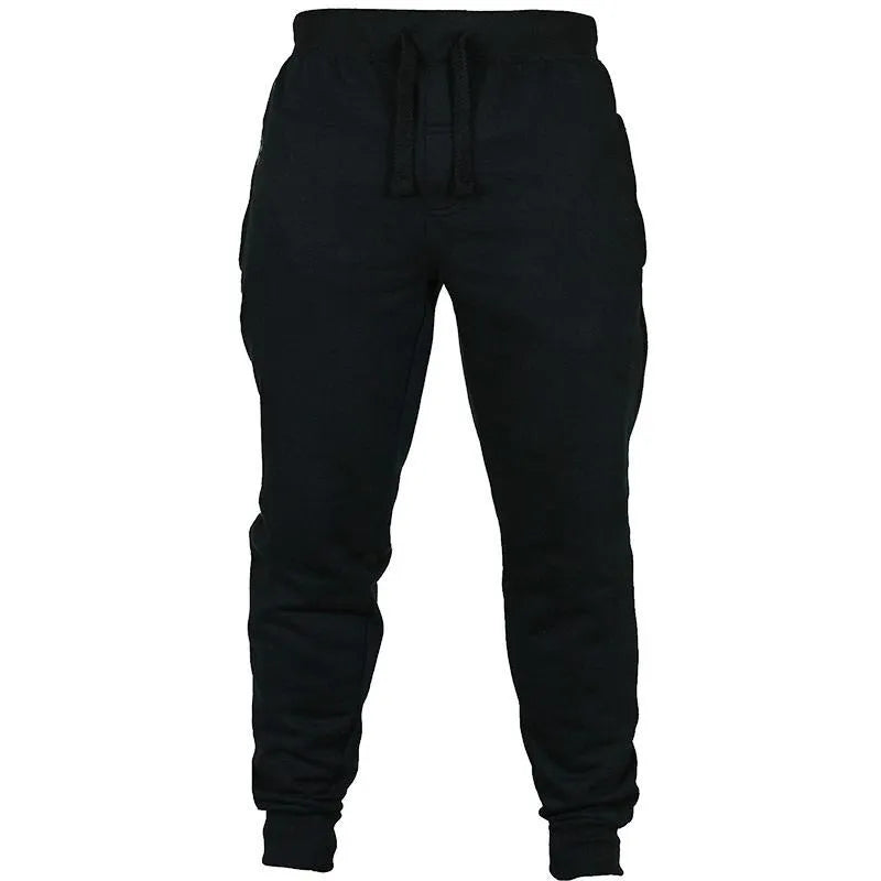 Men's solid colour cotton fleece casual pants with drawstring waist in loose fit