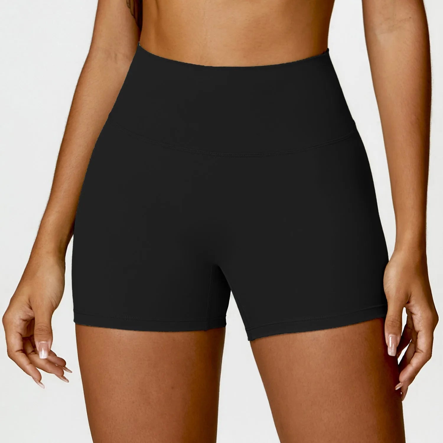 Women's high waist yoga shorts in nylon fabric with belly support design