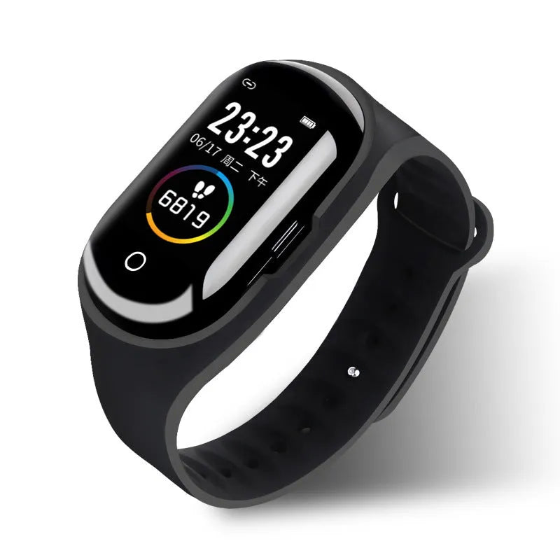 Smart bracelet earphone combo with silicone wristband and 1-inch touchscreen display