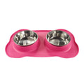 Large silicone double dog bowl with stainless steel inserts in blue colour