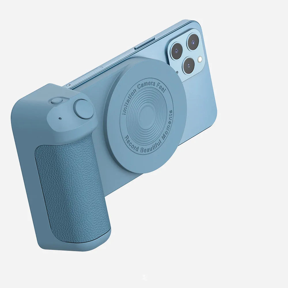 Black magnetic wireless charging camera bracket with rotatable phone holder and ergonomic handle