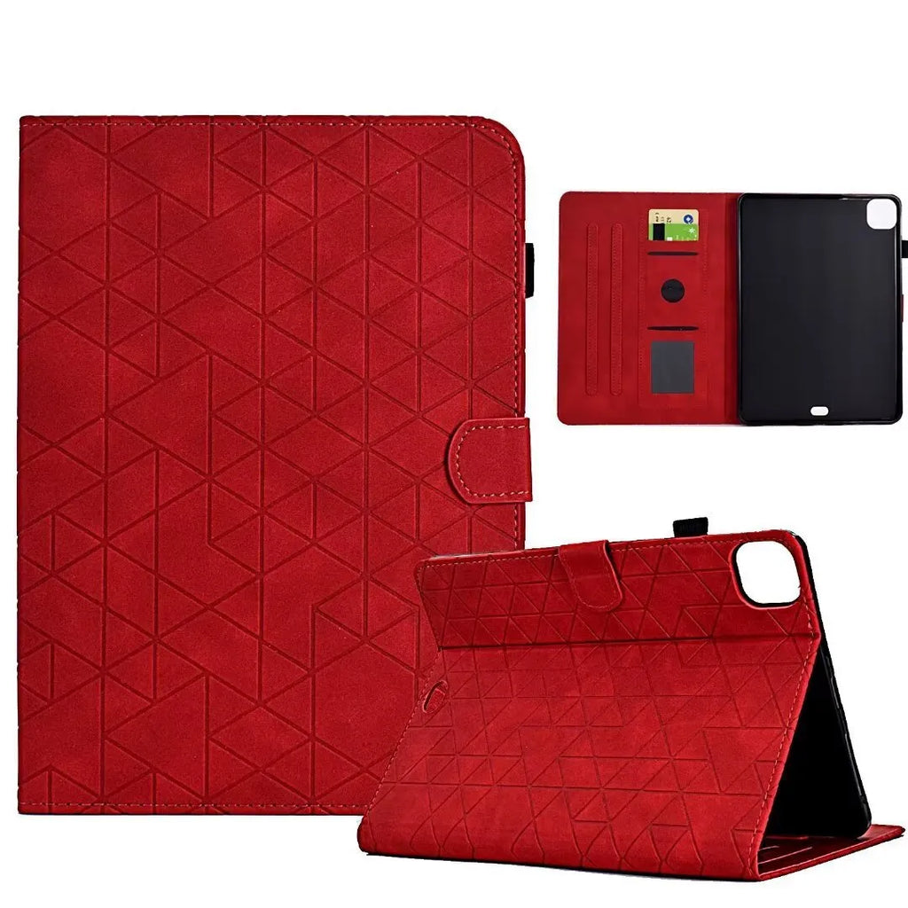 Leather iPad case with card holder showing diamond pattern in black colour