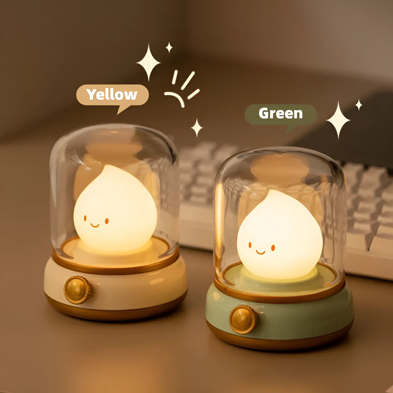 Retro small night lamp in green, USB rechargeable with two lighting modes, 100x108x124mm