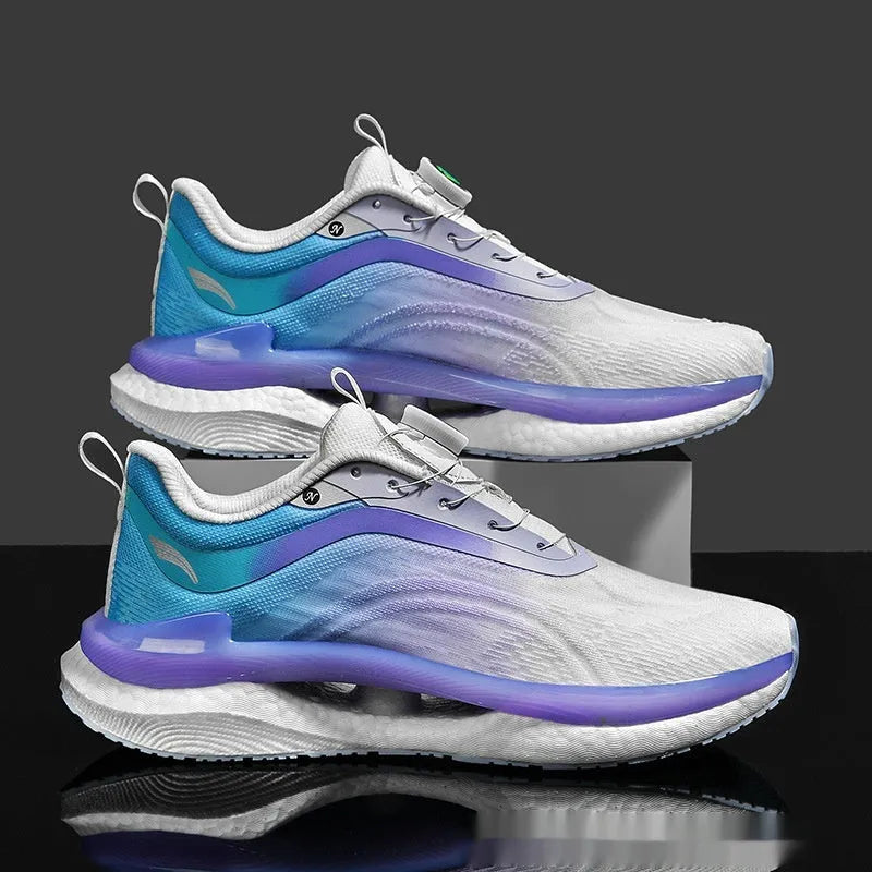 Men's high-top breathable running shoes with mesh upper and flat composite sole