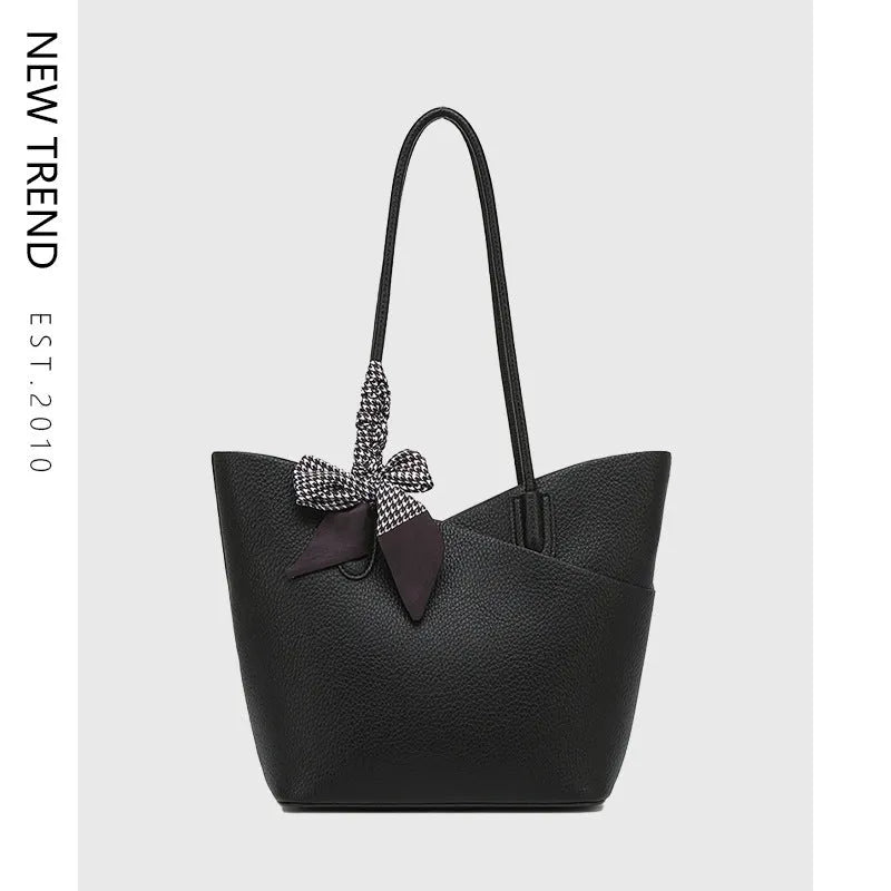 PU large-capacity casual shoulder handbag in brown with vertical square shape and sewing line detailing