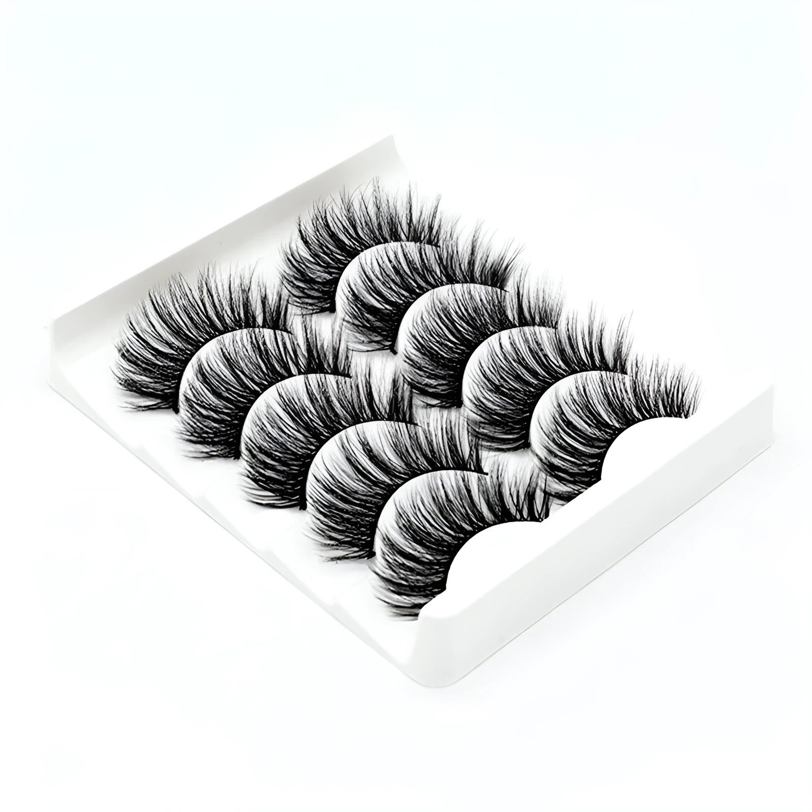 Handmade thick long natural false eyelashes in 3D fiber construction, pack of 5 pairs