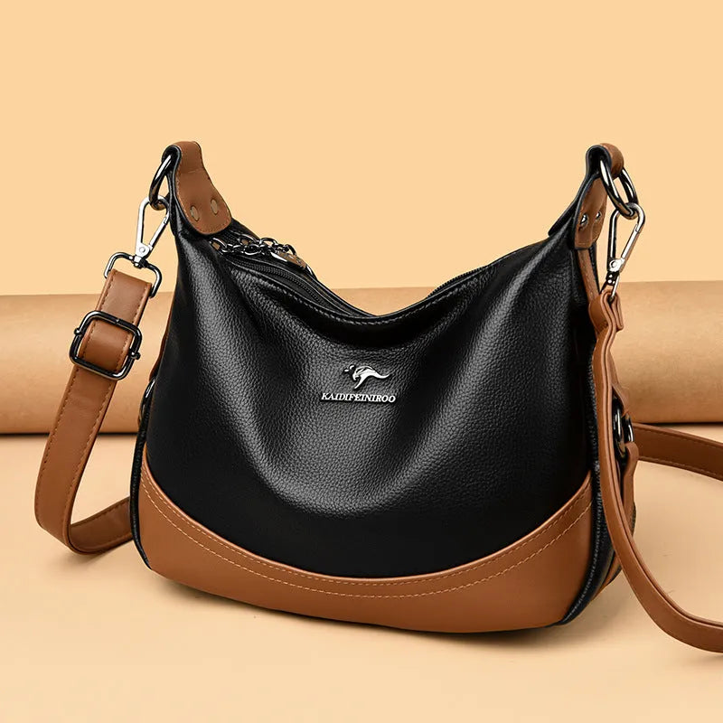 Fashion ladies large capacity shoulder bag in PU leather, horizontal square shape, 30x8x21cm, apricot with khaki colour