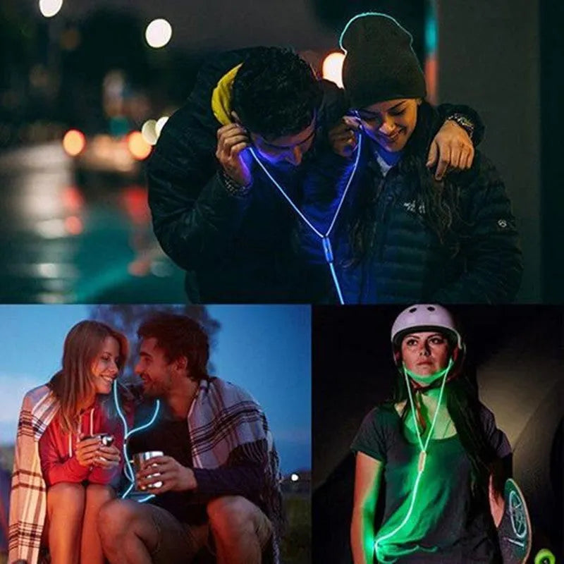 Blue light-up LED earphones with remote microphone and 3.5mm plug, compatible with iPhone.