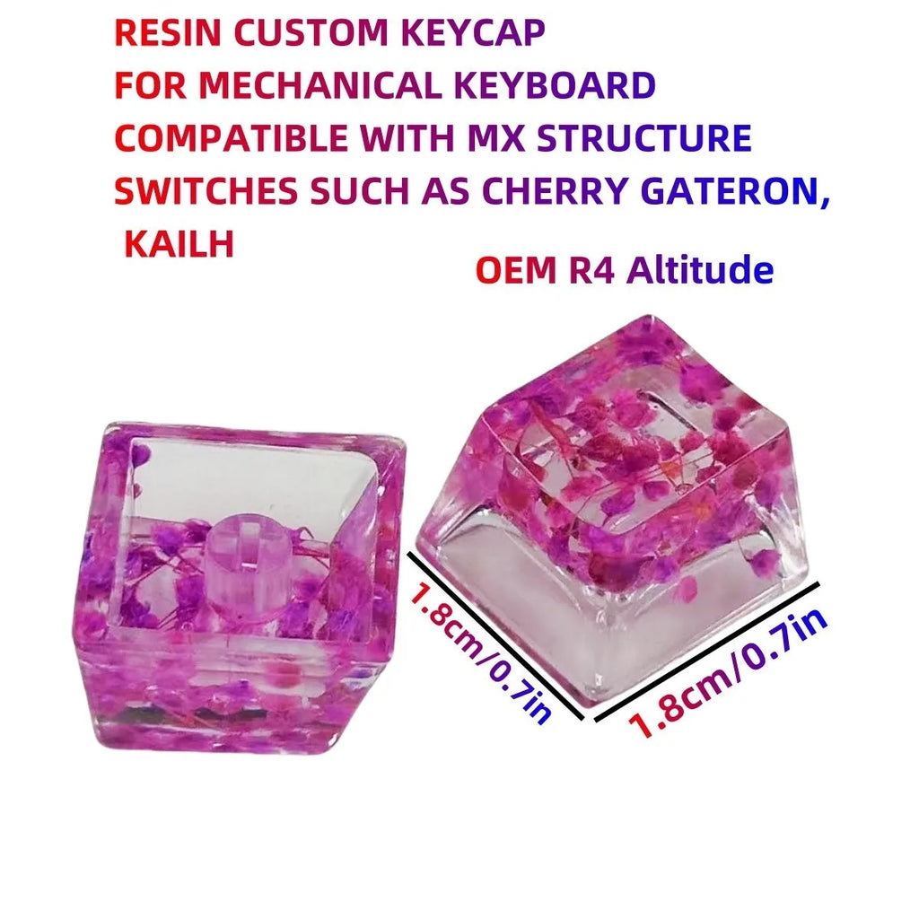 Transparent resin starry sky keycap for mechanical keyboards in green, measuring 1.8cm by 1.2cm.