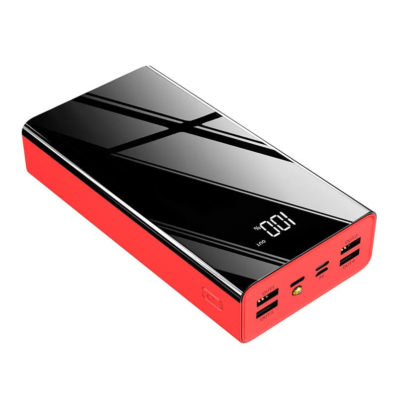 40000mAh LCD power bank in red or black plastic housing showing battery percentage display