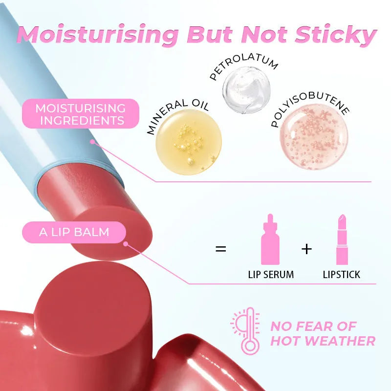 Moisturising lipstick in six colour options with 1.8g content and long-lasting formula