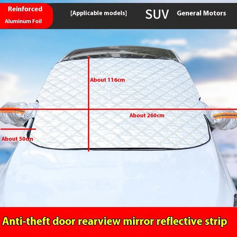 Large luxury SUV winter car cover made of aluminium foil with reflective stripes and magnets
